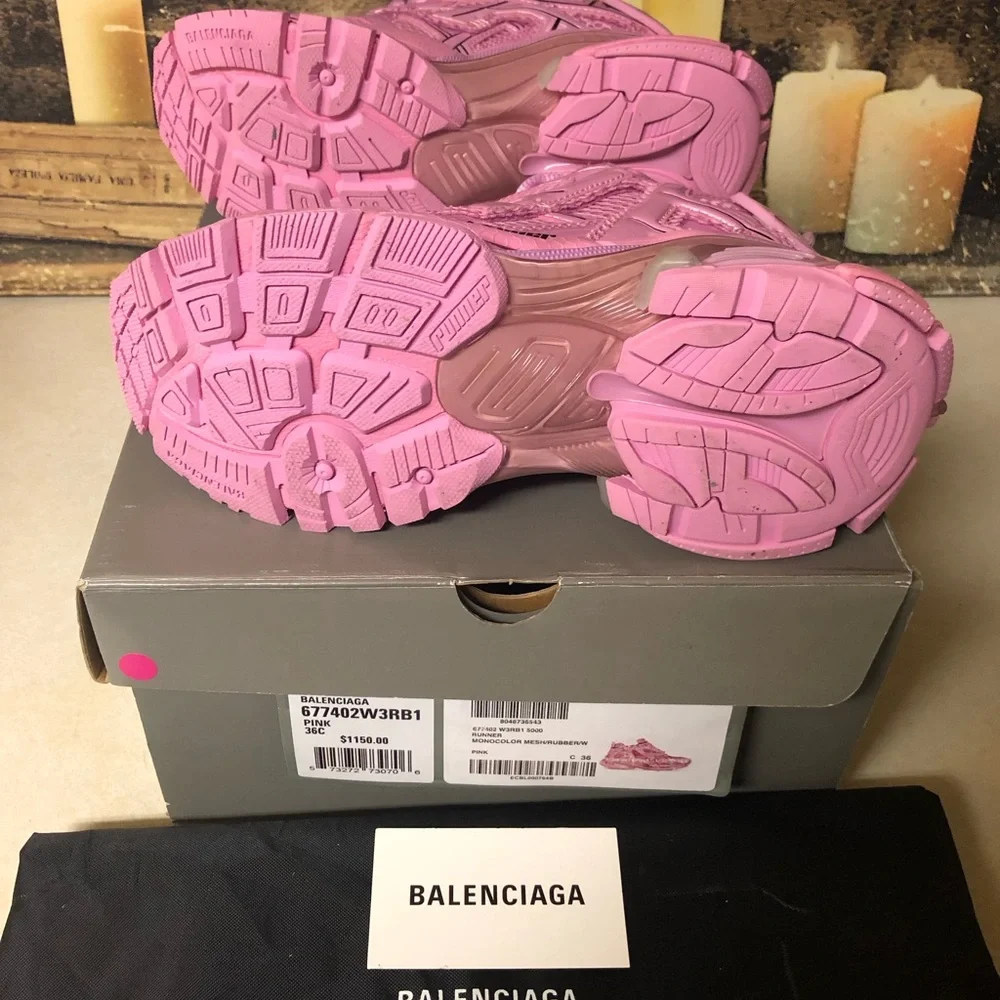 Balenciaga Runner Track Trainer Sneaker Low-Top Women Size 6 Light Pink Black - Picture 7 of 11